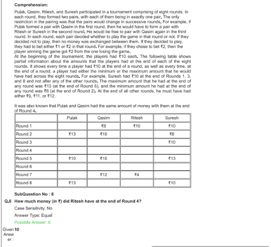 CAT 2022 Set-3 | Data Interpretation and Logical Reasoning | Question-8